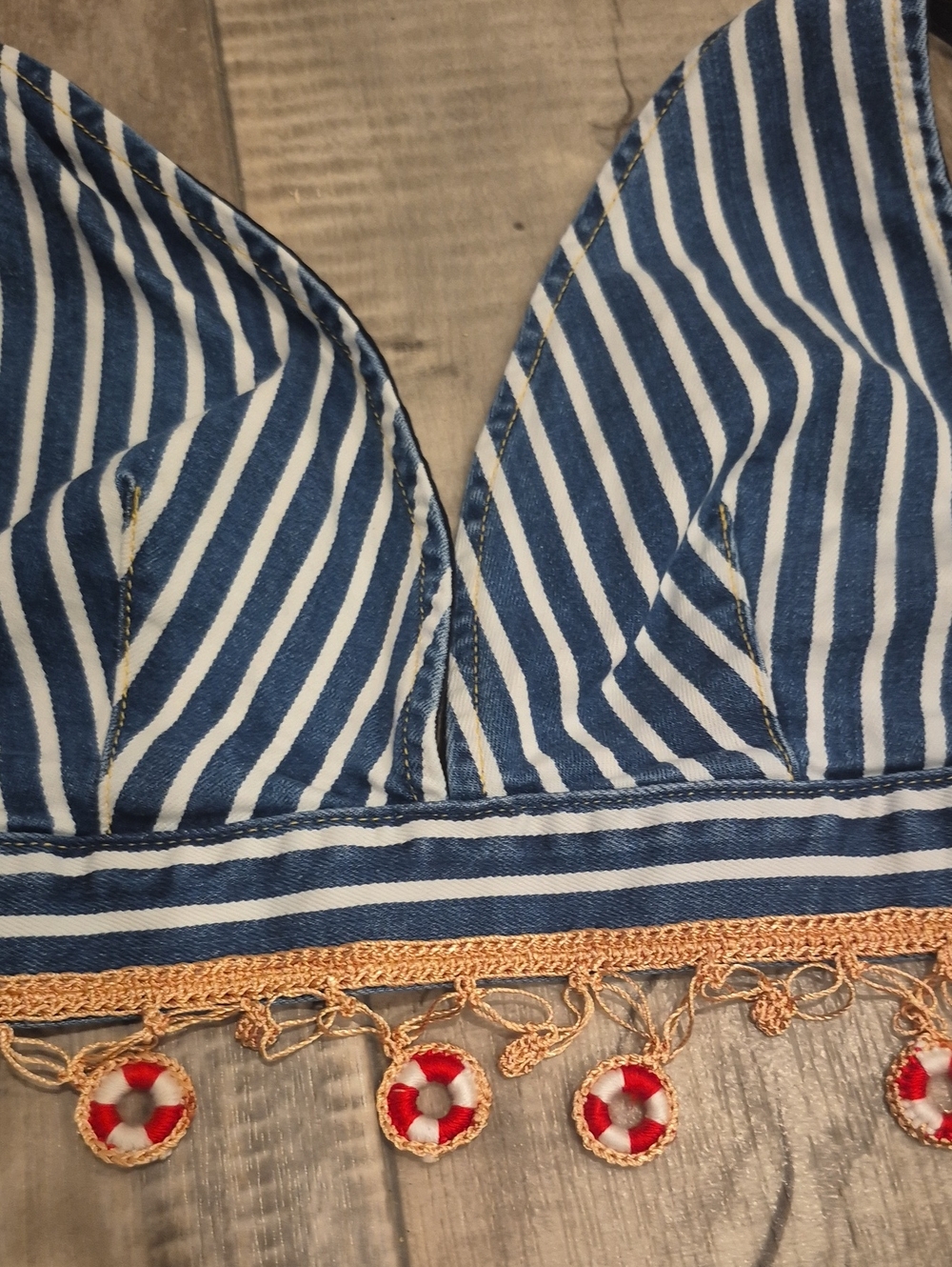 My Beachy Side Raven **Halter Top ** Only Denium Striped Nautical L NWT